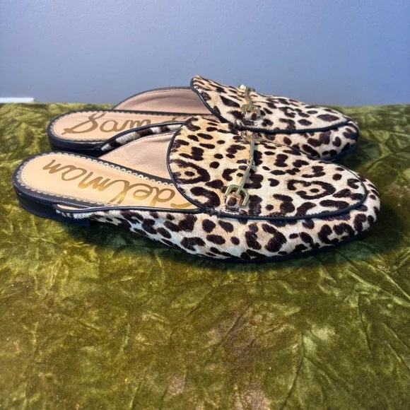Sam Edelman Linnie Leopard Calf Hair Mule Loafers Tan Brown US 7M EUR 37 - Picture 4 of 11